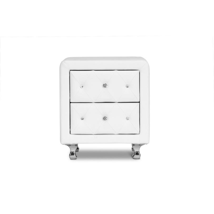 Crystal Tufted White Upholstered Nightstand. Picture 2