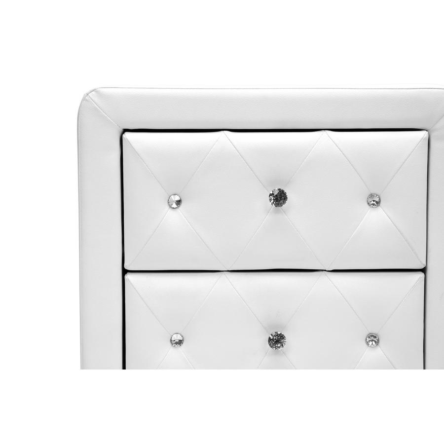 Crystal Tufted White Upholstered Nightstand. Picture 4