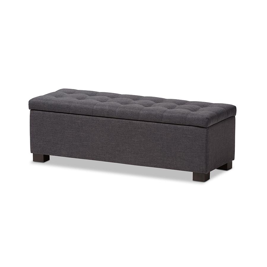 Roanoke Modern and Contemporary Dark Grey Fabric Upholstered Grid-Tufting Storage Ottoman Bench. The main picture.