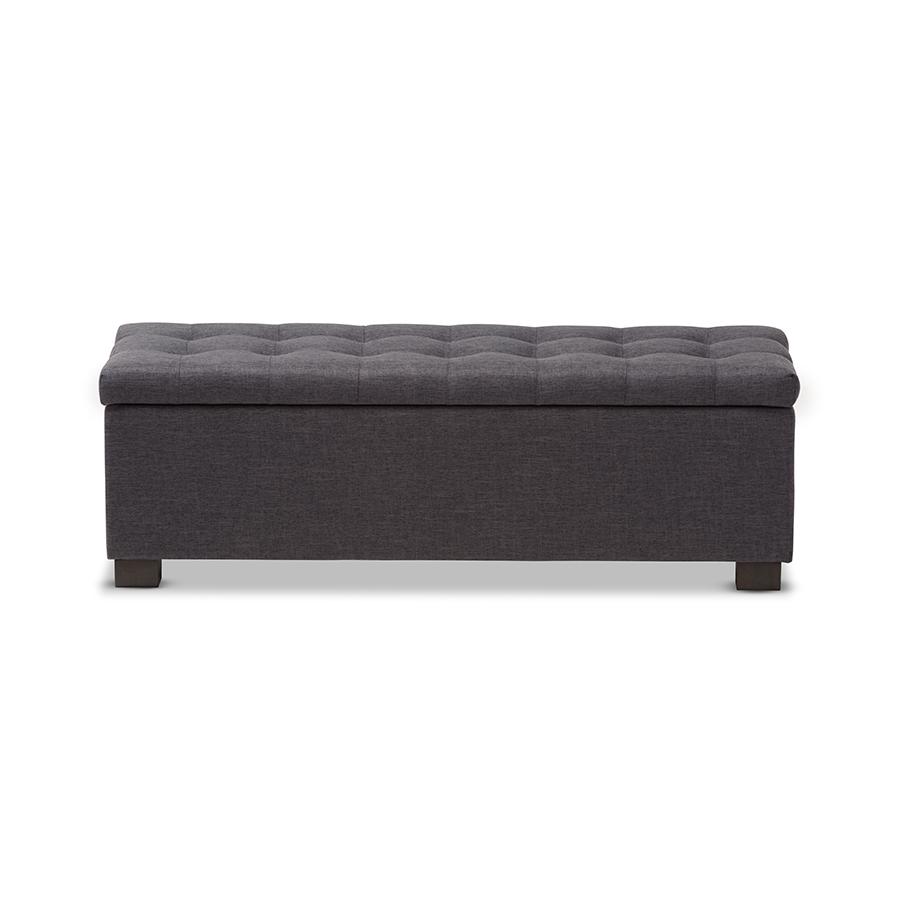 Roanoke Modern and Contemporary Dark Grey Fabric Upholstered Grid-Tufting Storage Ottoman Bench. Picture 3