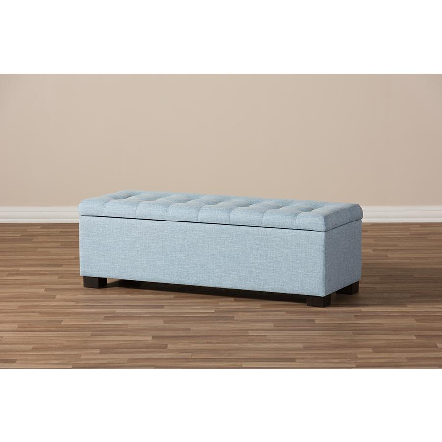 Light Blue Fabric Upholstered Grid-Tufting Storage Ottoman Bench. Picture 10