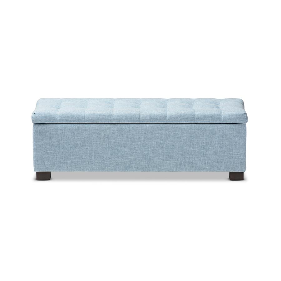 Light Blue Fabric Upholstered Grid-Tufting Storage Ottoman Bench. Picture 3