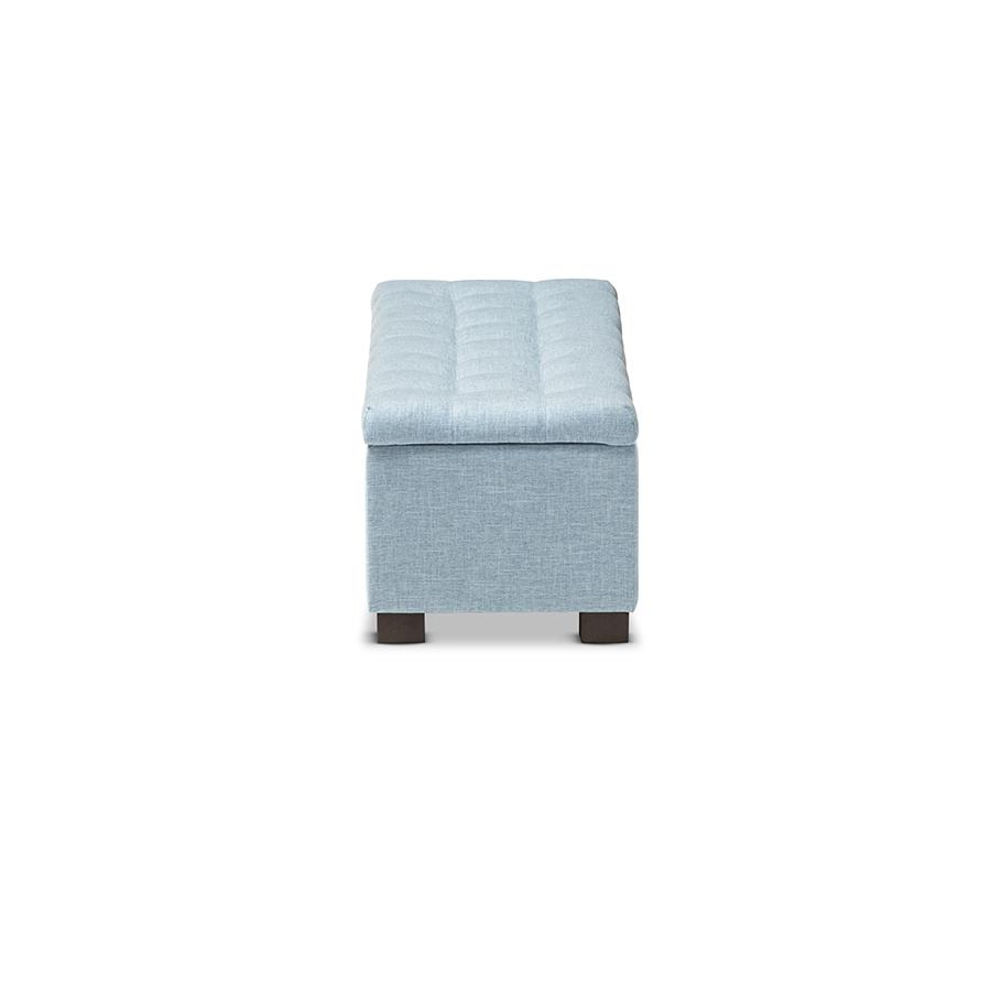 Light Blue Fabric Upholstered Grid-Tufting Storage Ottoman Bench. Picture 4