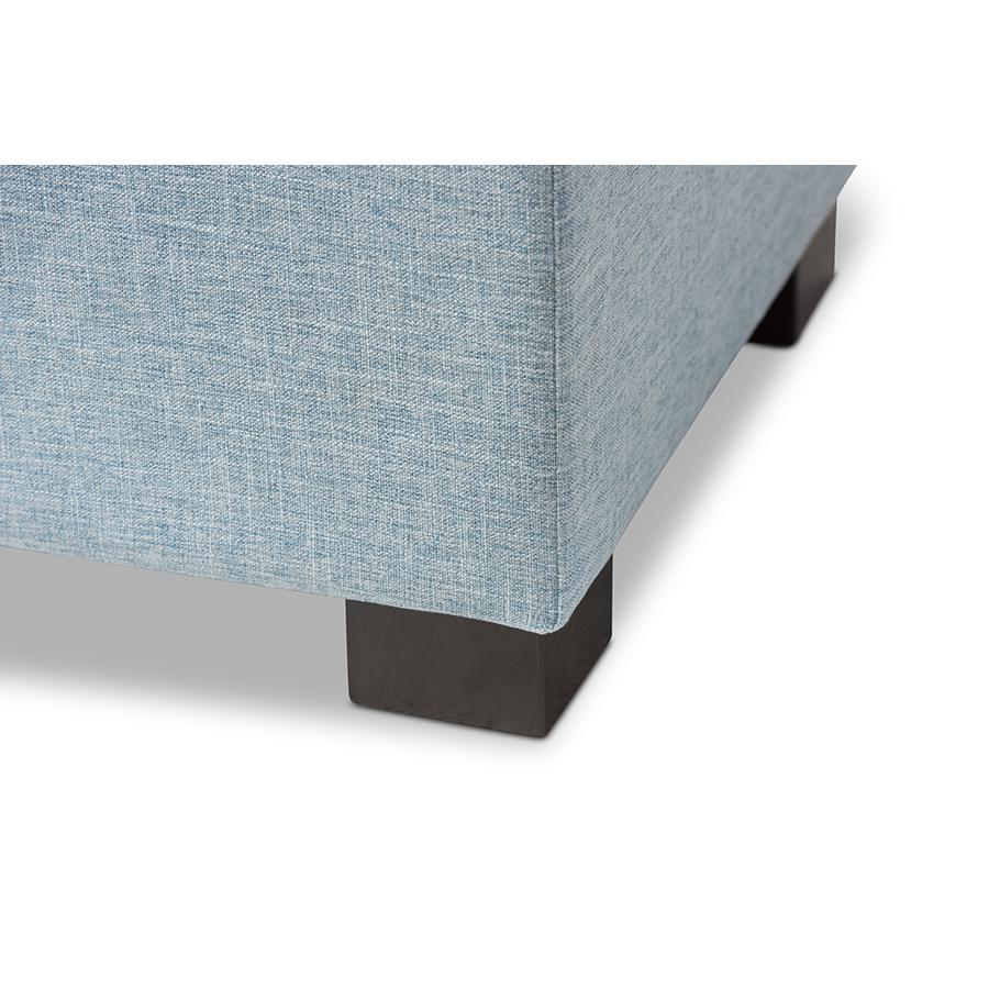 Light Blue Fabric Upholstered Grid-Tufting Storage Ottoman Bench. Picture 7
