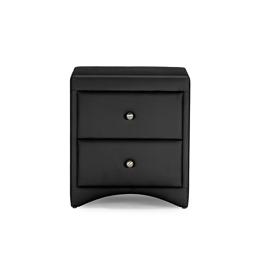 Dorian Black Faux Leather Upholstered Modern Nightstand. Picture 3