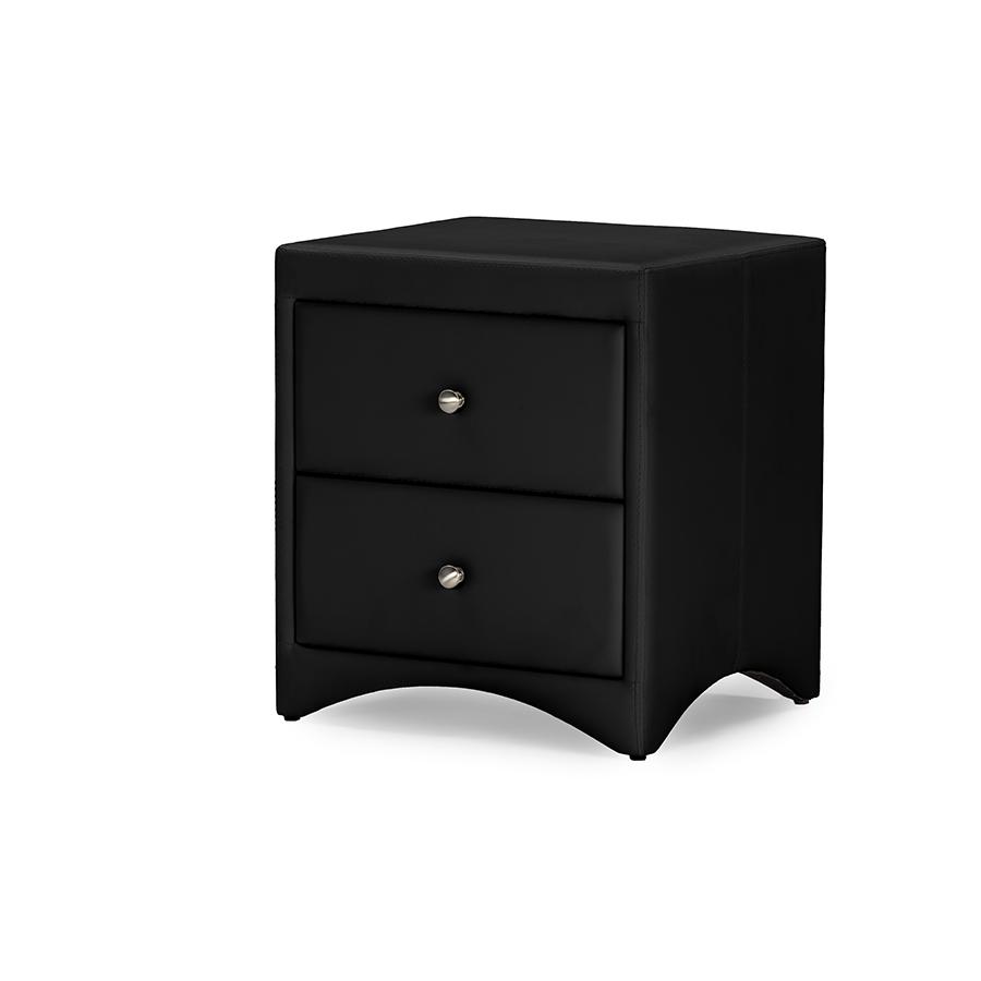 Dorian Black Faux Leather Upholstered Modern Nightstand. Picture 1