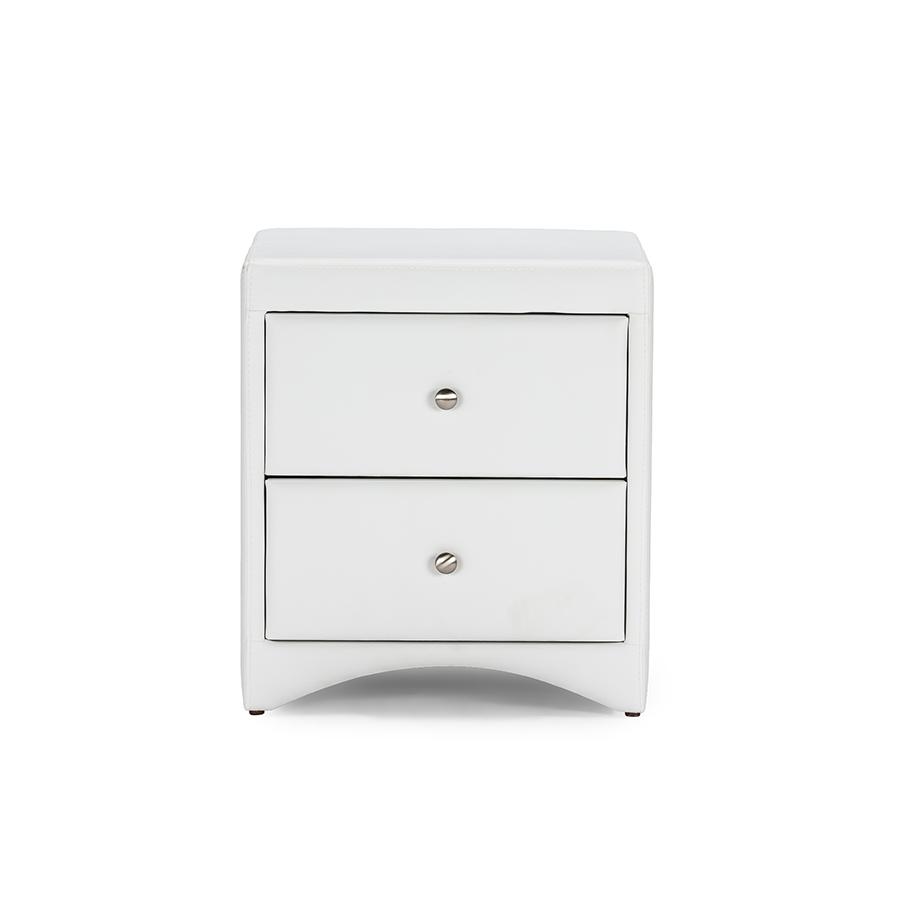 Dorian White Faux Leather Upholstered Modern Nightstand. Picture 3