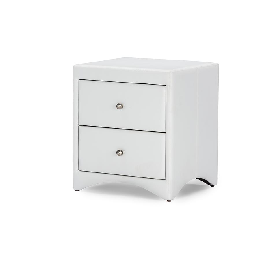 Dorian White Faux Leather Upholstered Modern Nightstand. Picture 1