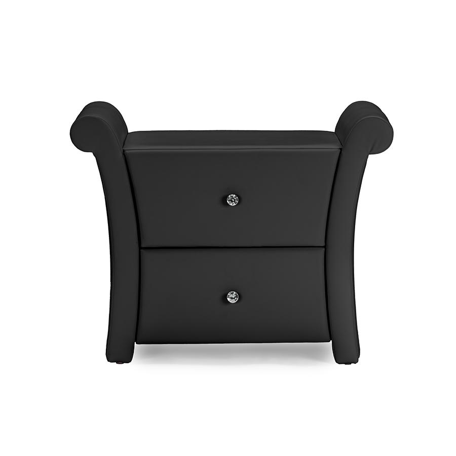 Matte Black PU Leather 2 Storage Drawers NightstBedside Table. Picture 1
