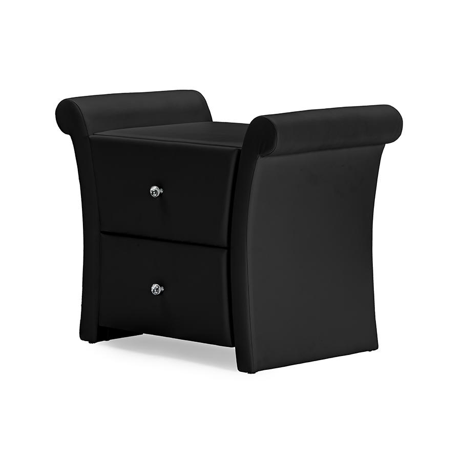 Matte Black PU Leather 2 Storage Drawers NightstBedside Table. Picture 2