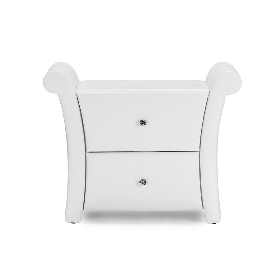 Victoria Matte White PU Leather 2 Storage Drawers Nightstand Bedside Table. Picture 3