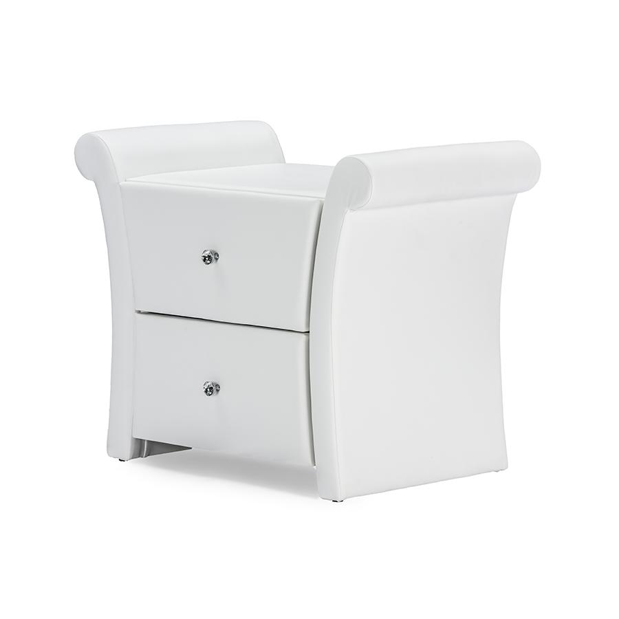 Victoria Matte White PU Leather 2 Storage Drawers Nightstand Bedside Table. Picture 1
