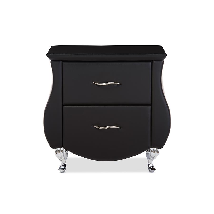 Erin Modern and Contemporary Black Faux Leather Upholstered Nightstand. Picture 4