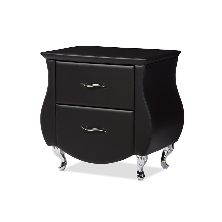 Erin Modern and Contemporary Black Faux Leather Upholstered Nightstand. Picture 1