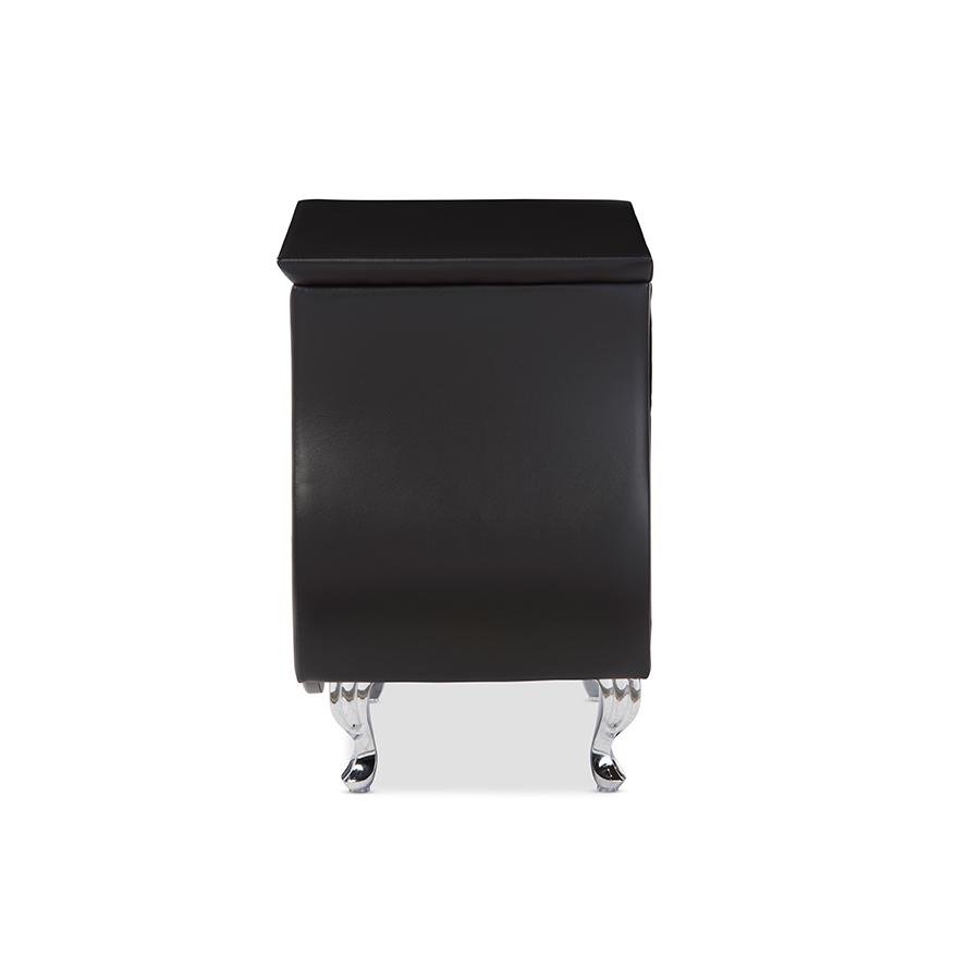 Erin Modern and Contemporary Black Faux Leather Upholstered Nightstand. Picture 2