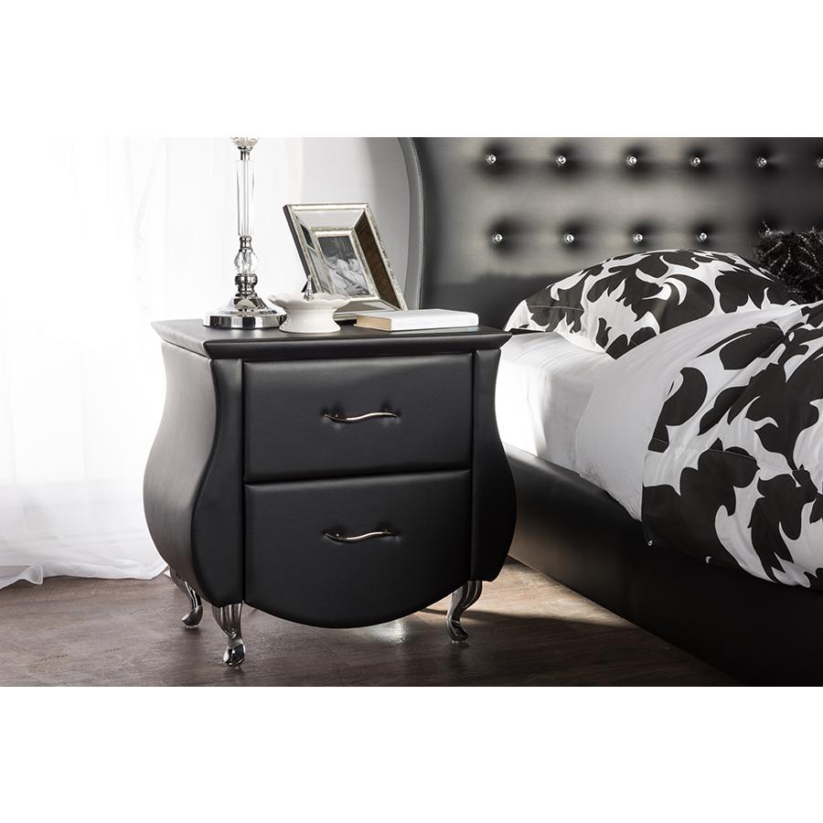Erin Modern and Contemporary Black Faux Leather Upholstered Nightstand. Picture 3