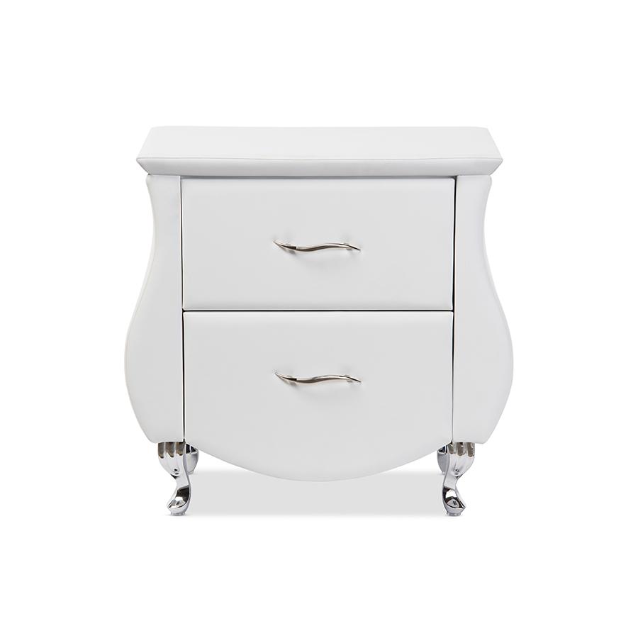 Erin Modern and Contemporary White Faux Leather Upholstered Nightstand. Picture 4