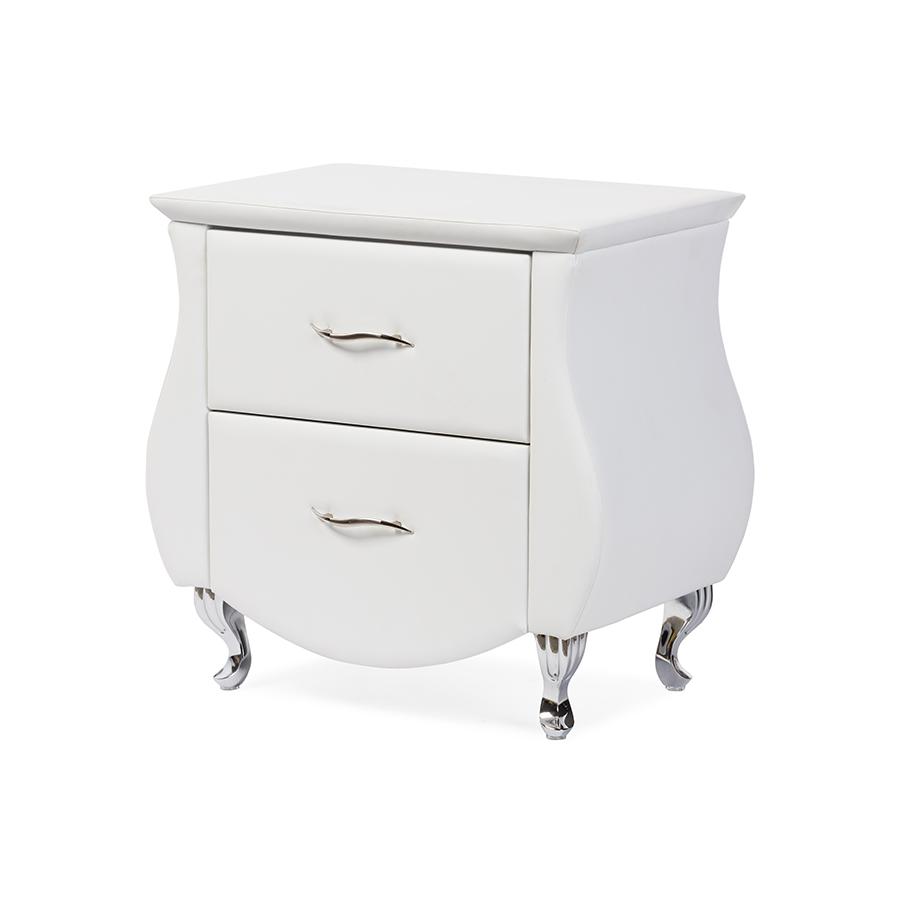 Erin Modern and Contemporary White Faux Leather Upholstered Nightstand. Picture 1