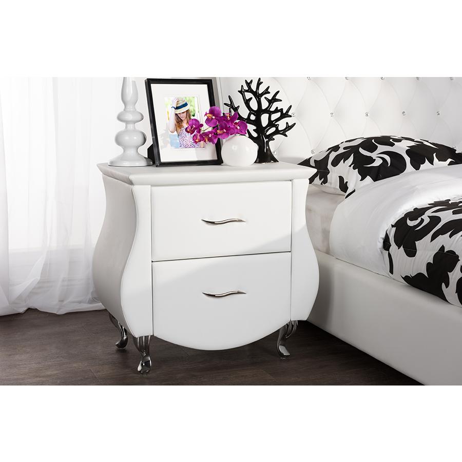 Erin Modern and Contemporary White Faux Leather Upholstered Nightstand. Picture 3