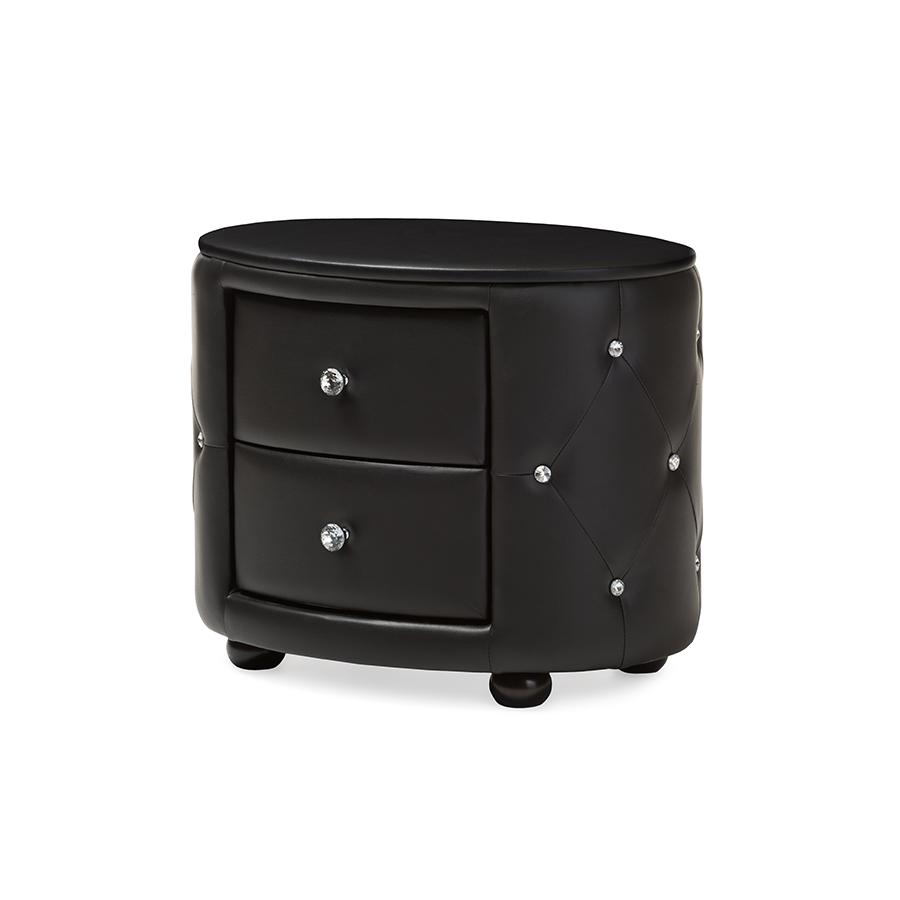 Glamour Style Oval 2-drawer Black Faux Leather Upholstered Nightstand. Picture 1