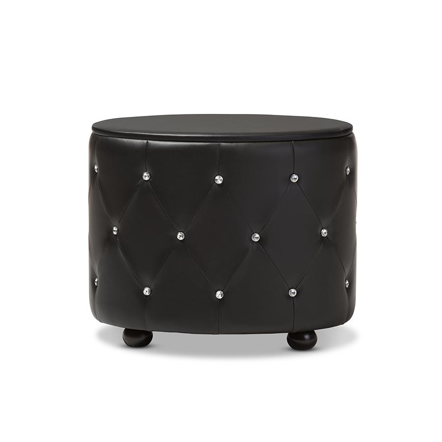 Glamour Style Oval 2-drawer Black Faux Leather Upholstered Nightstand. Picture 4