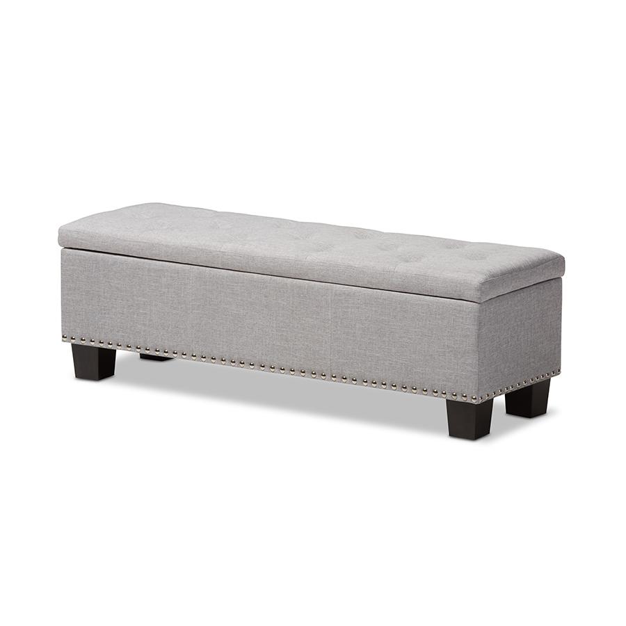 Grayish Beige Fabric Upholstered Button-Tufting Storage Ottoman Bench. Picture 1