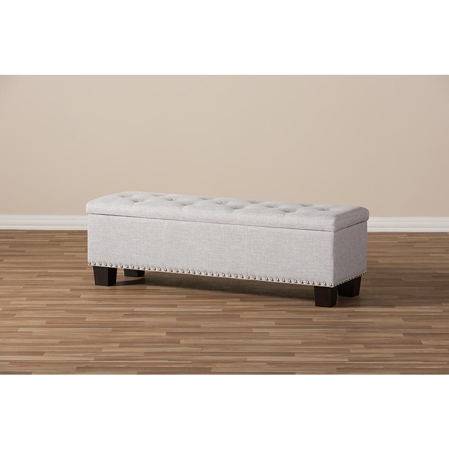 Grayish Beige Fabric Upholstered Button-Tufting Storage Ottoman Bench. Picture 10