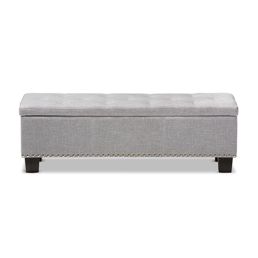 Grayish Beige Fabric Upholstered Button-Tufting Storage Ottoman Bench. Picture 3
