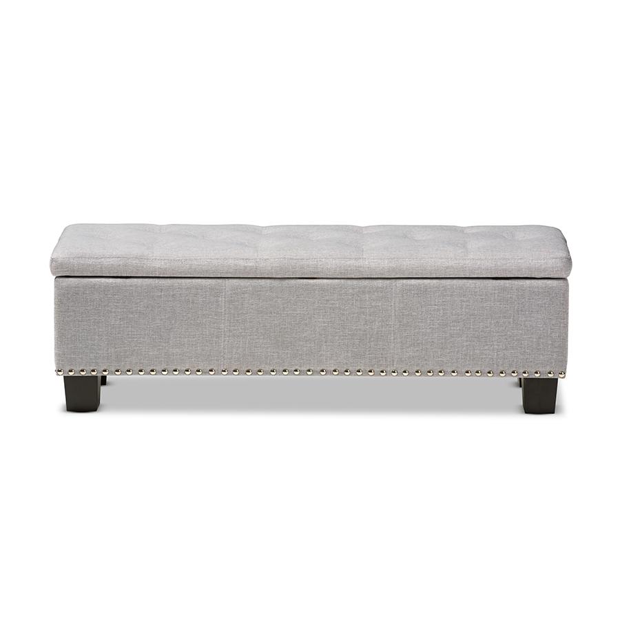 Grayish Beige Fabric Upholstered Button-Tufting Storage Ottoman Bench. Picture 5