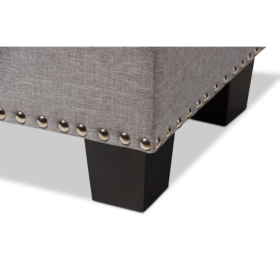 Grayish Beige Fabric Upholstered Button-Tufting Storage Ottoman Bench. Picture 7