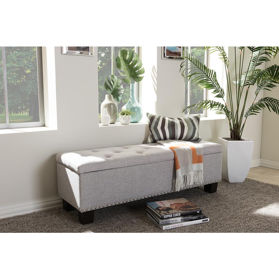 Grayish Beige Fabric Upholstered Button-Tufting Storage Ottoman Bench. Picture 8