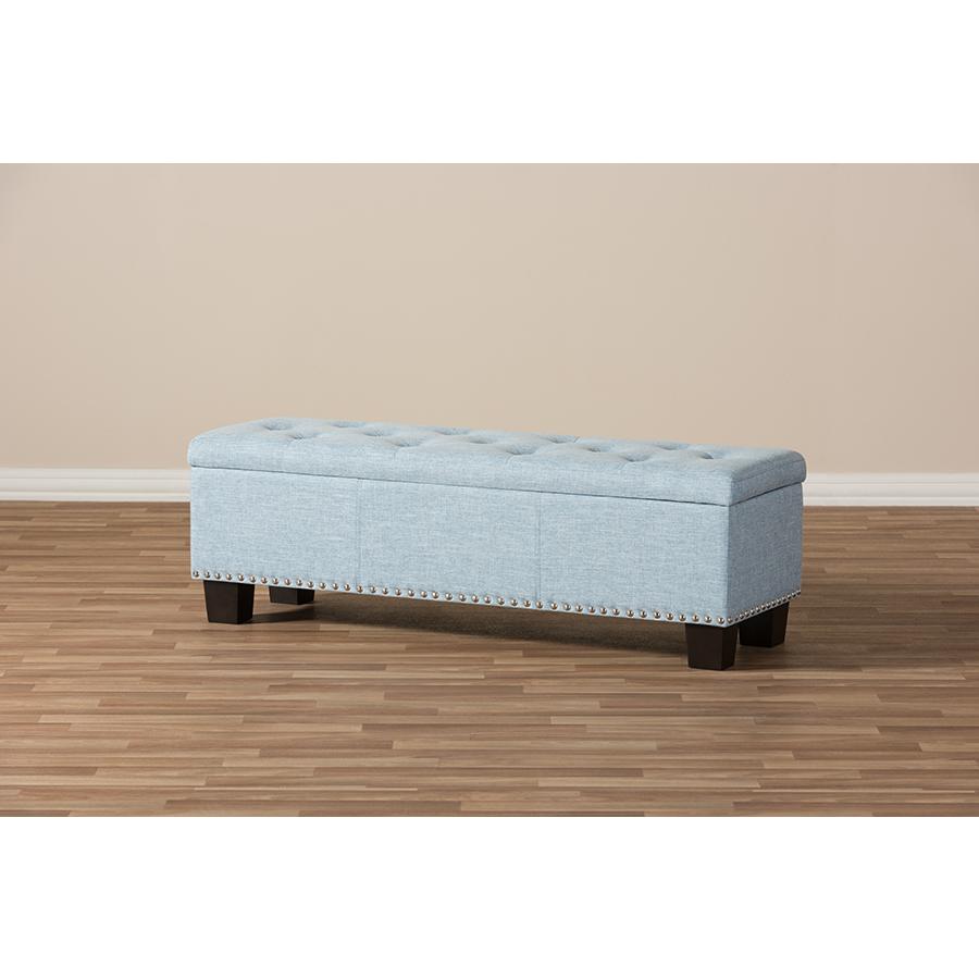 Light Blue Fabric Upholstered Button-Tufting Storage Ottoman Bench. Picture 10