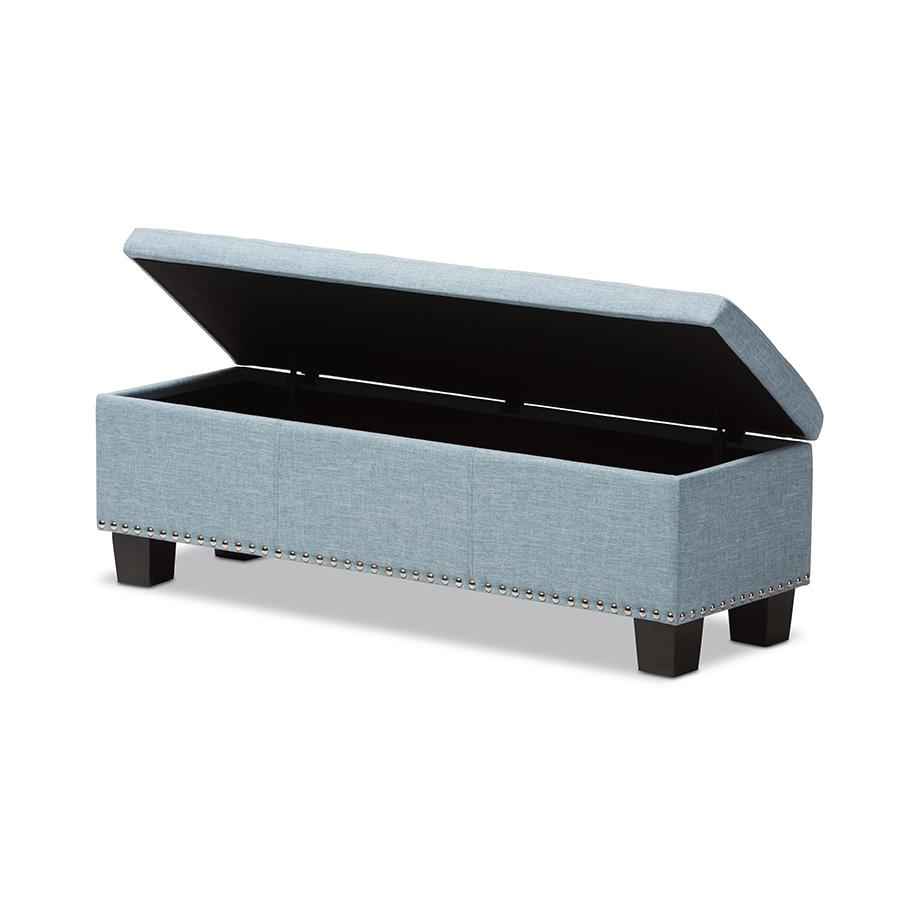 Light Blue Fabric Upholstered Button-Tufting Storage Ottoman Bench. Picture 2