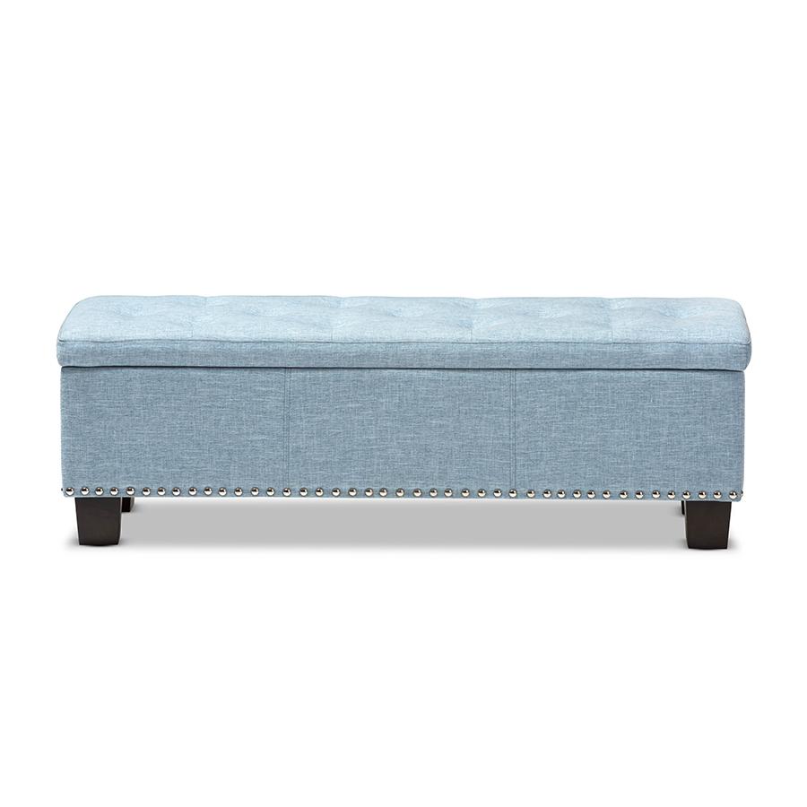 Light Blue Fabric Upholstered Button-Tufting Storage Ottoman Bench. Picture 3