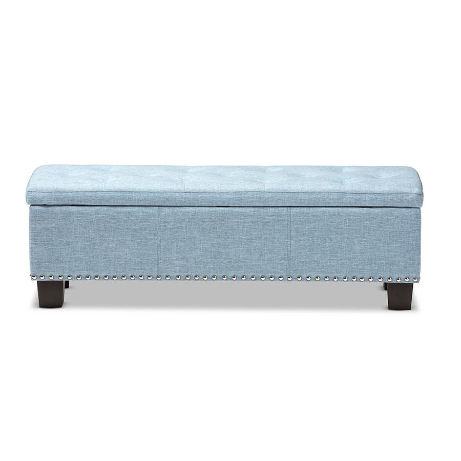 Light Blue Fabric Upholstered Button-Tufting Storage Ottoman Bench. Picture 5