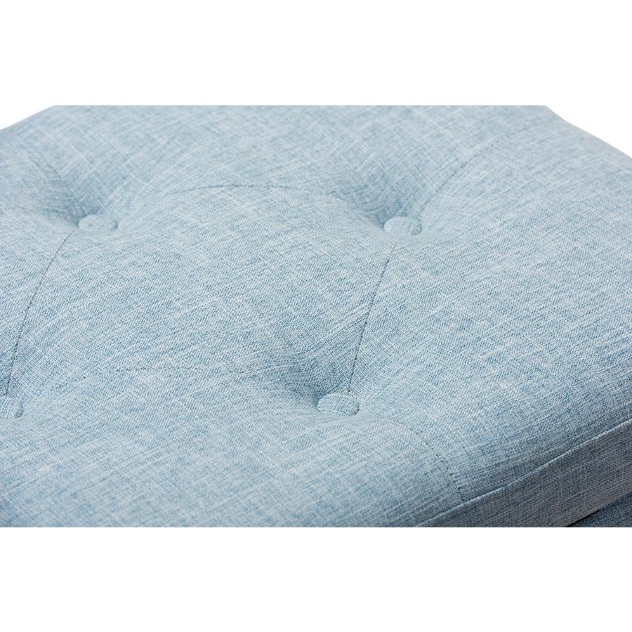 Light Blue Fabric Upholstered Button-Tufting Storage Ottoman Bench. Picture 7