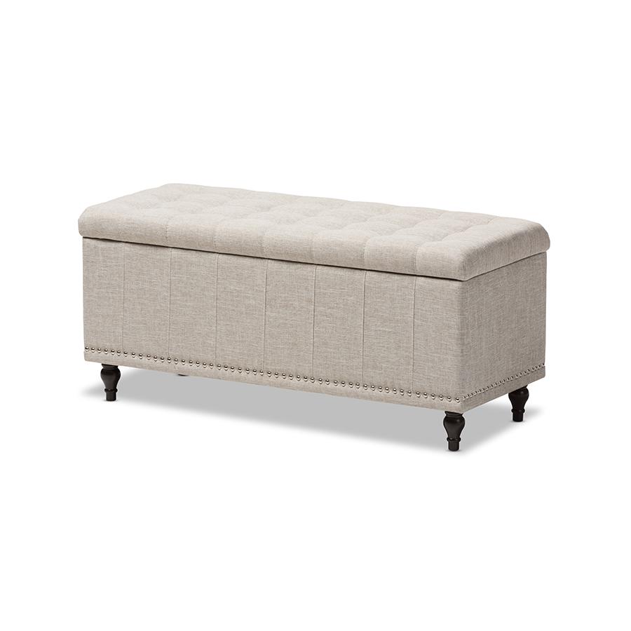 Classic Beige Fabric Upholstered Button-Tufting Storage Ottoman Bench. Picture 1