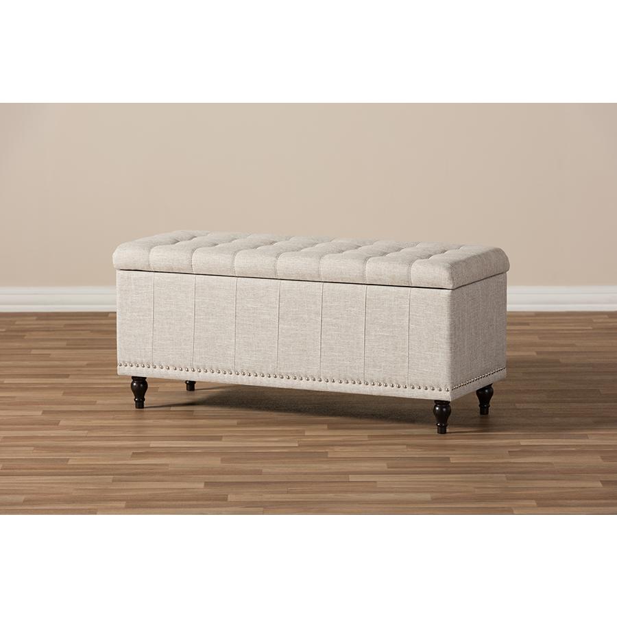 Classic Beige Fabric Upholstered Button-Tufting Storage Ottoman Bench. Picture 10