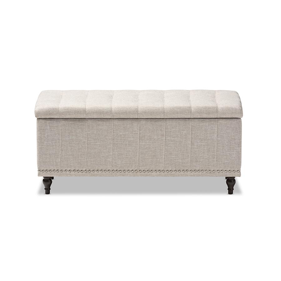 Classic Beige Fabric Upholstered Button-Tufting Storage Ottoman Bench. Picture 3