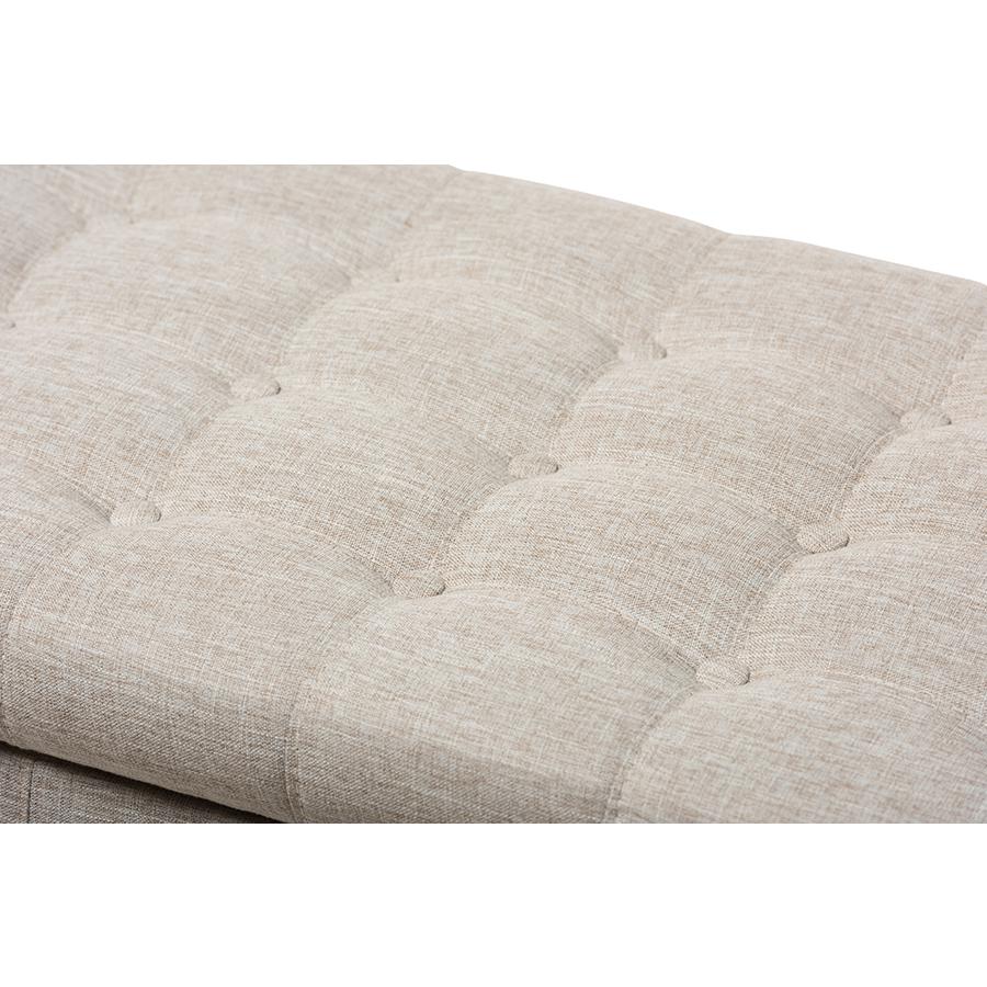 Classic Beige Fabric Upholstered Button-Tufting Storage Ottoman Bench. Picture 6