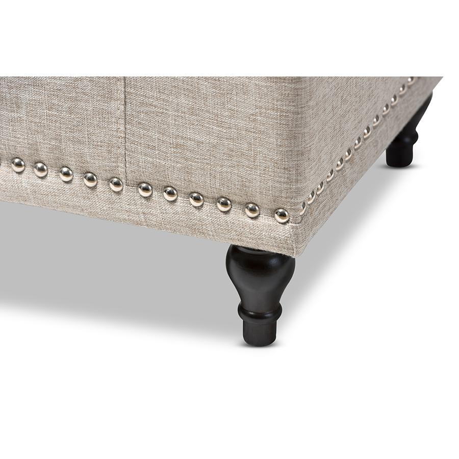 Classic Beige Fabric Upholstered Button-Tufting Storage Ottoman Bench. Picture 7