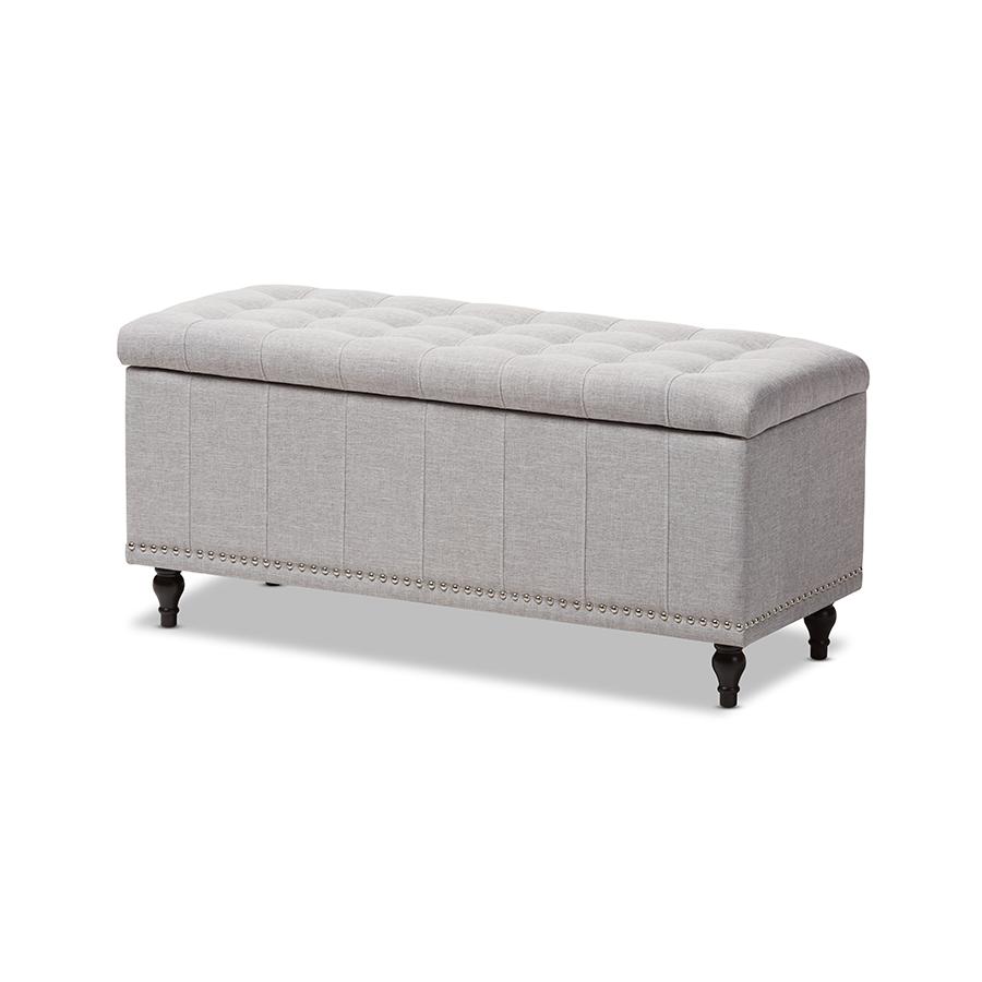 Classic Grayish Beige Fabric Upholstered Button-Tufting Storage Ottoman Bench. Picture 1