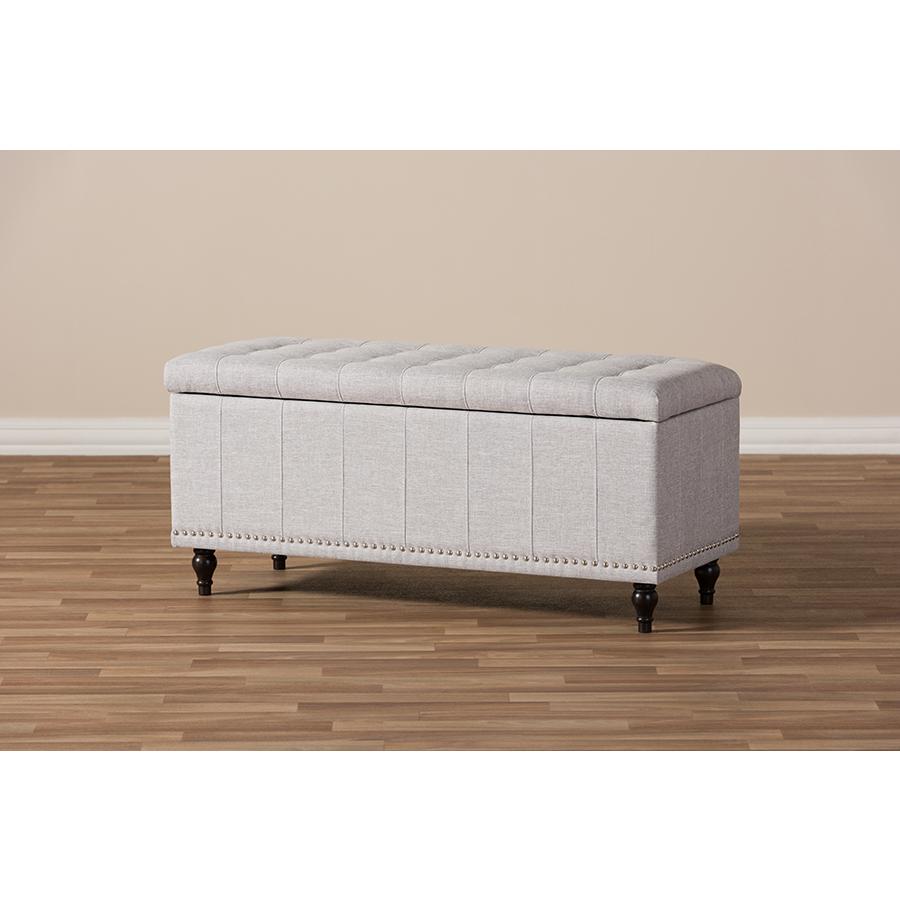 Classic Grayish Beige Fabric Upholstered Button-Tufting Storage Ottoman Bench. Picture 10