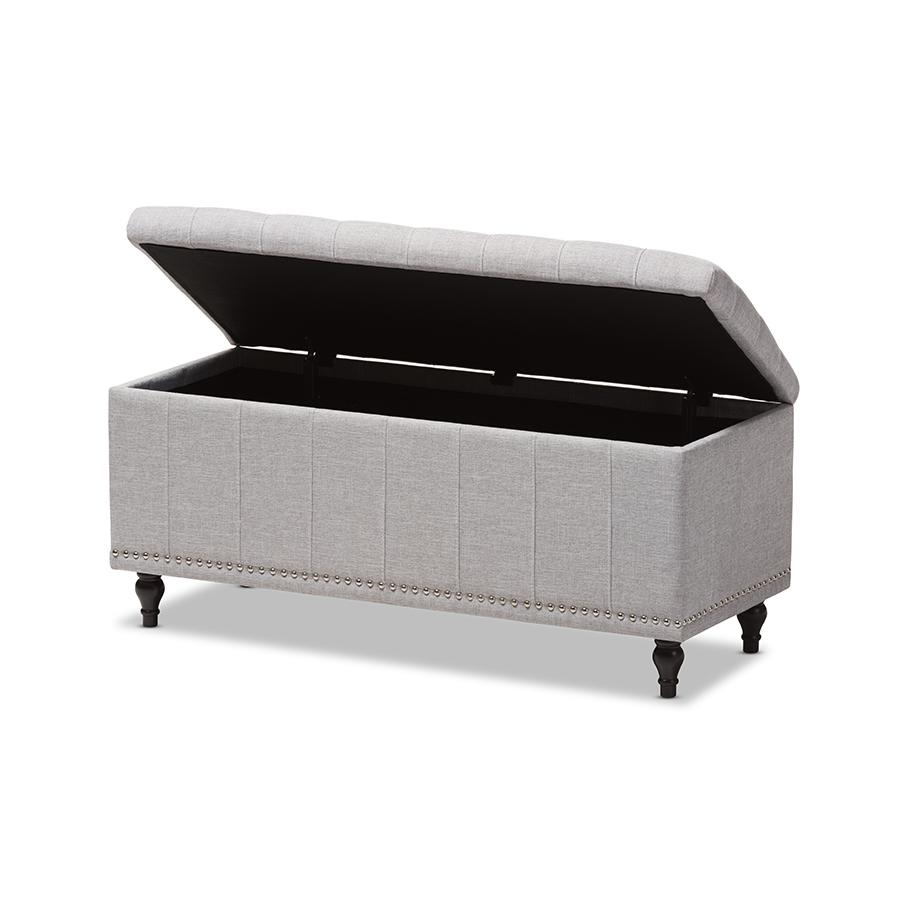 Classic Grayish Beige Fabric Upholstered Button-Tufting Storage Ottoman Bench. Picture 2
