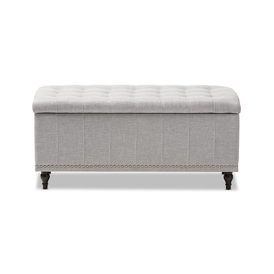Classic Grayish Beige Fabric Upholstered Button-Tufting Storage Ottoman Bench. Picture 3
