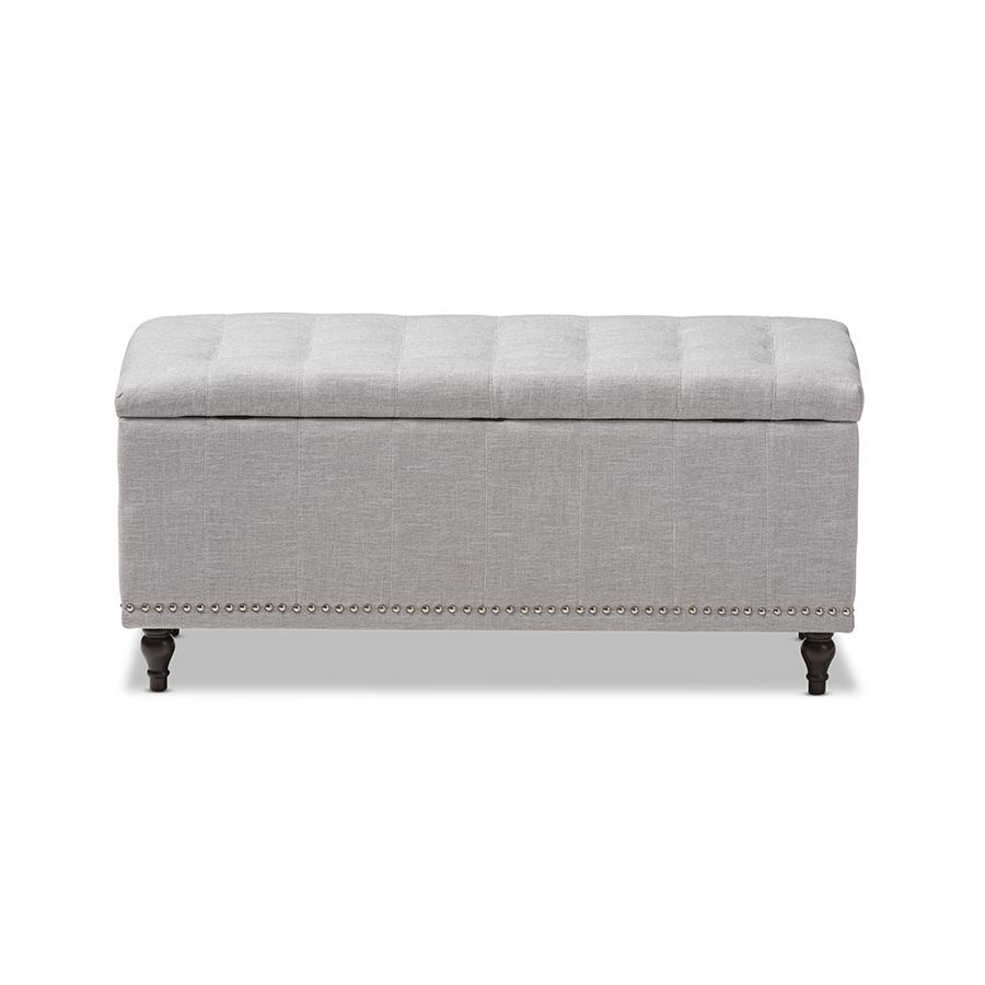 Classic Grayish Beige Fabric Upholstered Button-Tufting Storage Ottoman Bench. Picture 5