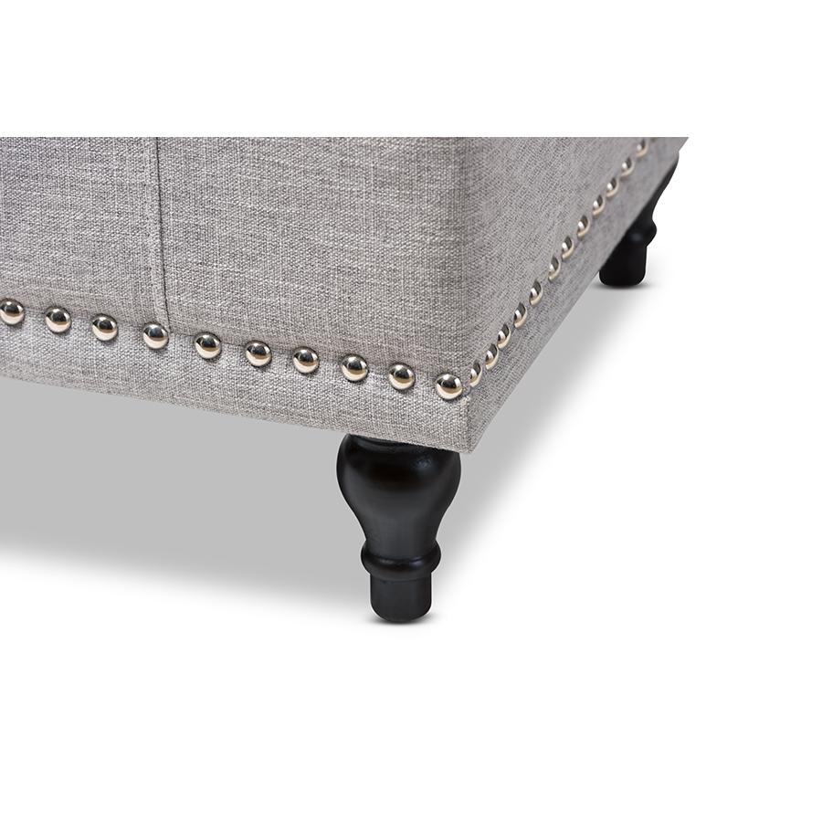 Classic Grayish Beige Fabric Upholstered Button-Tufting Storage Ottoman Bench. Picture 7