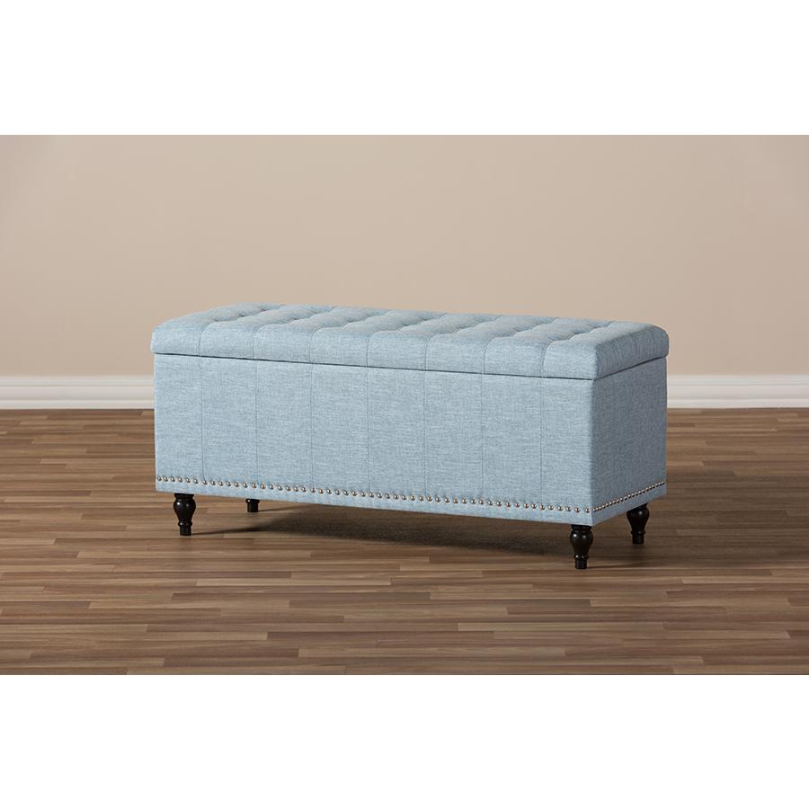 Classic Light Blue Fabric Upholstered Button-Tufting Storage Ottoman Bench. Picture 10