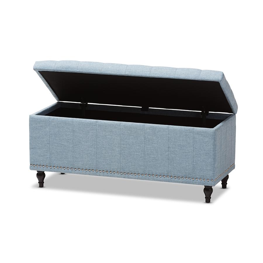 Classic Light Blue Fabric Upholstered Button-Tufting Storage Ottoman Bench. Picture 2