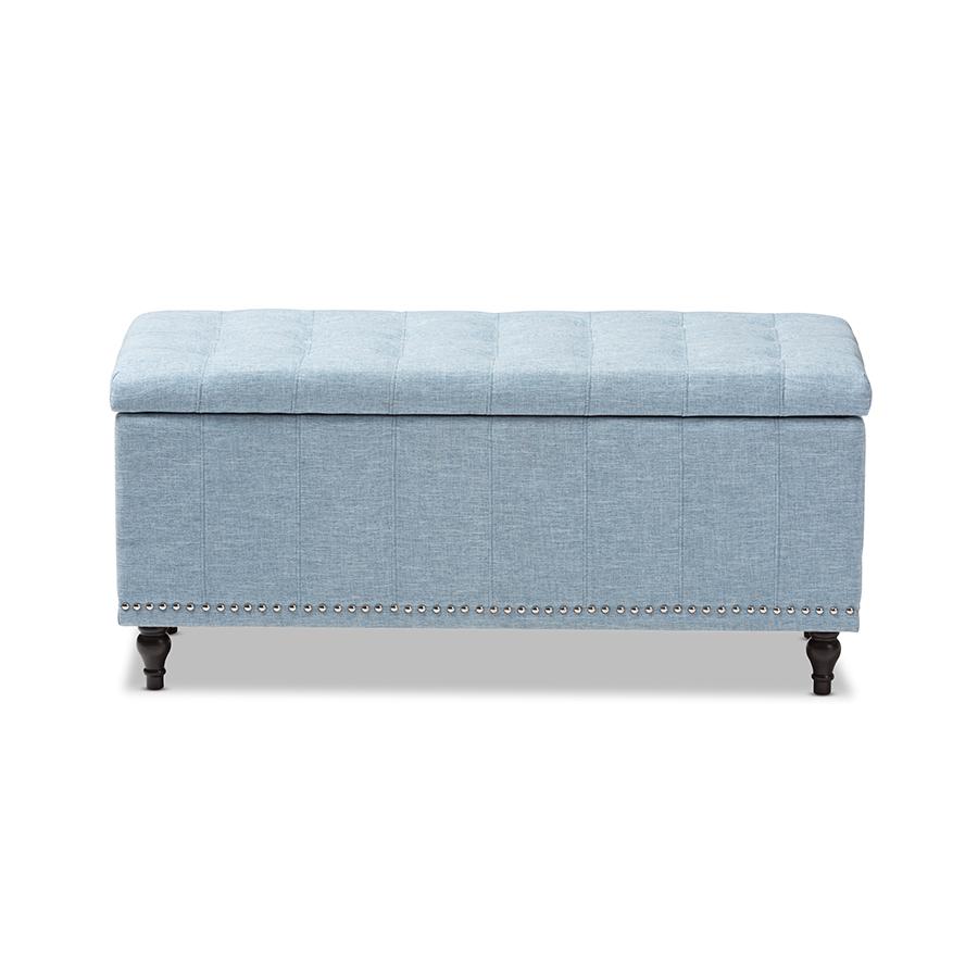 Classic Light Blue Fabric Upholstered Button-Tufting Storage Ottoman Bench. Picture 3